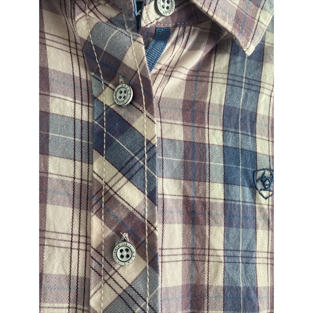 Ariat Plaid Button Down Womens Size S Purple Blue Western Long Sleeve Cotton - Picture 3 of 6